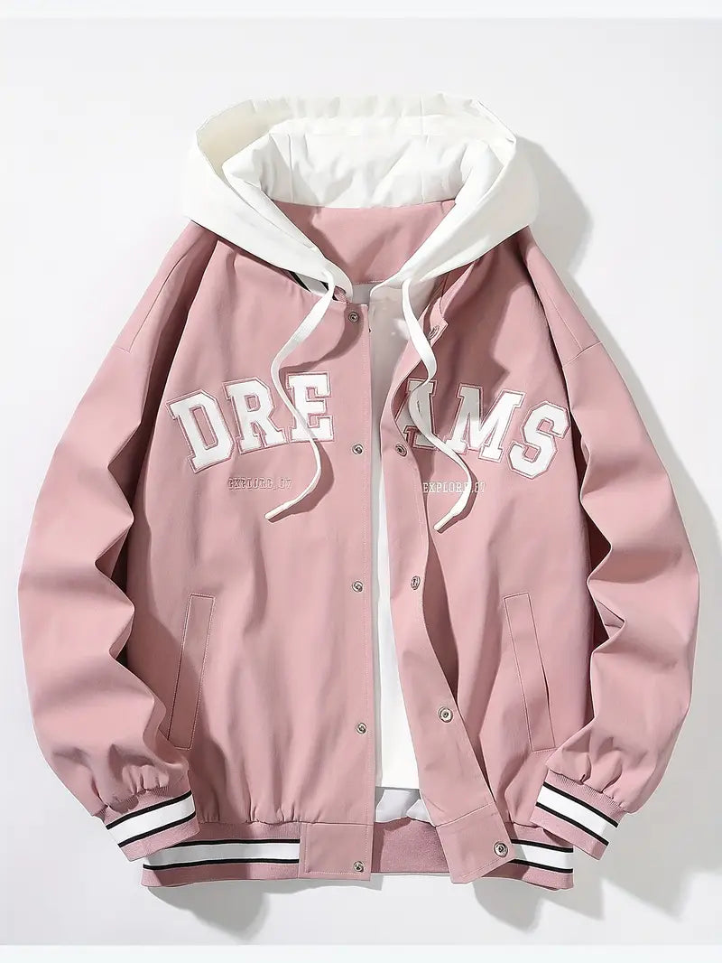 Unisex vintage hoodie bomber jacket with classic varsity style.