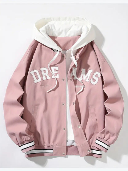 Unisex vintage hoodie bomber jacket with classic varsity style.