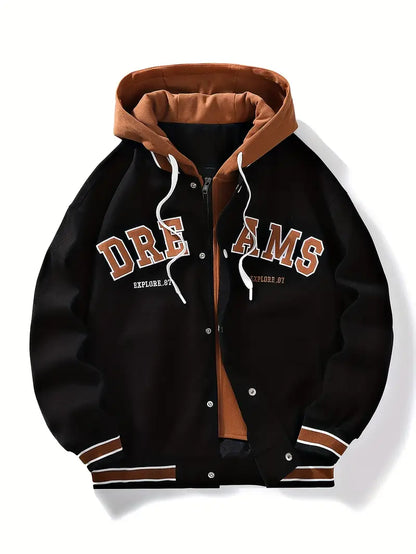 Unisex vintage hoodie bomber, embroidered details, for contemporary style.