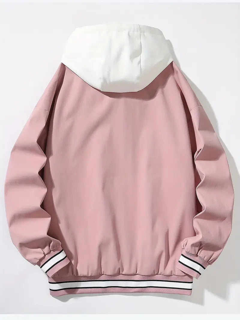 Modern streetwear hoodie bomber, embroidered design, for men & women.