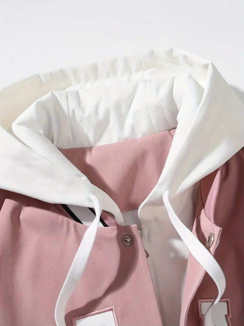 Retro-inspired unisex jacket, a versatile hoodie bomber for casual wear.