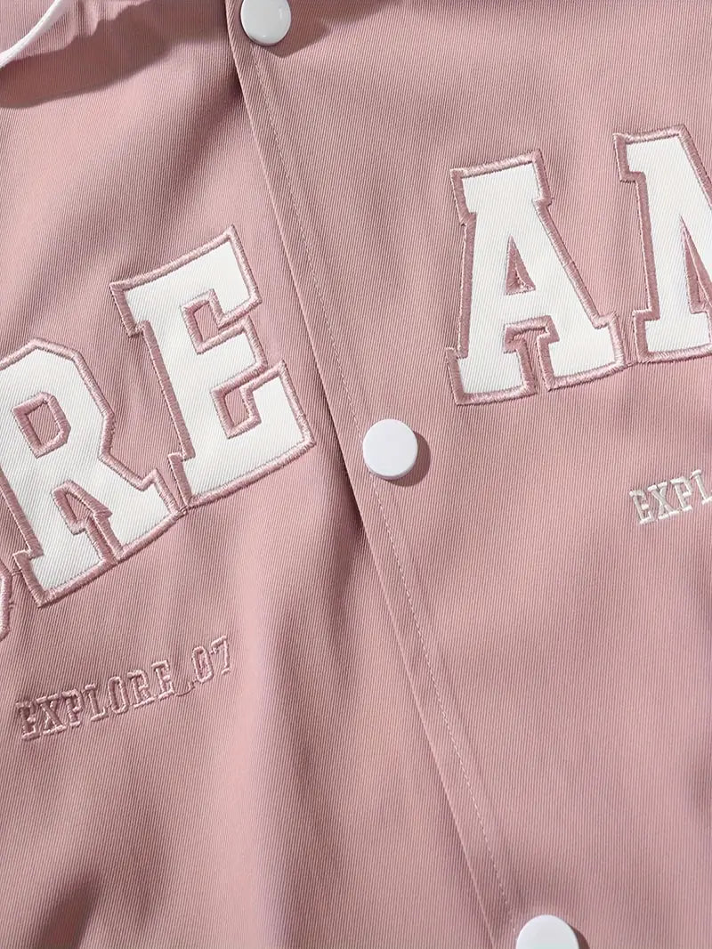 Embroidered unisex hoodie bomber jacket, a blend of retro and modern.