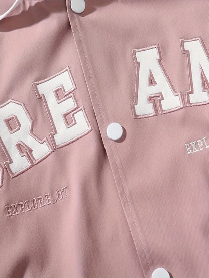 Embroidered unisex hoodie bomber jacket, a blend of retro and modern.