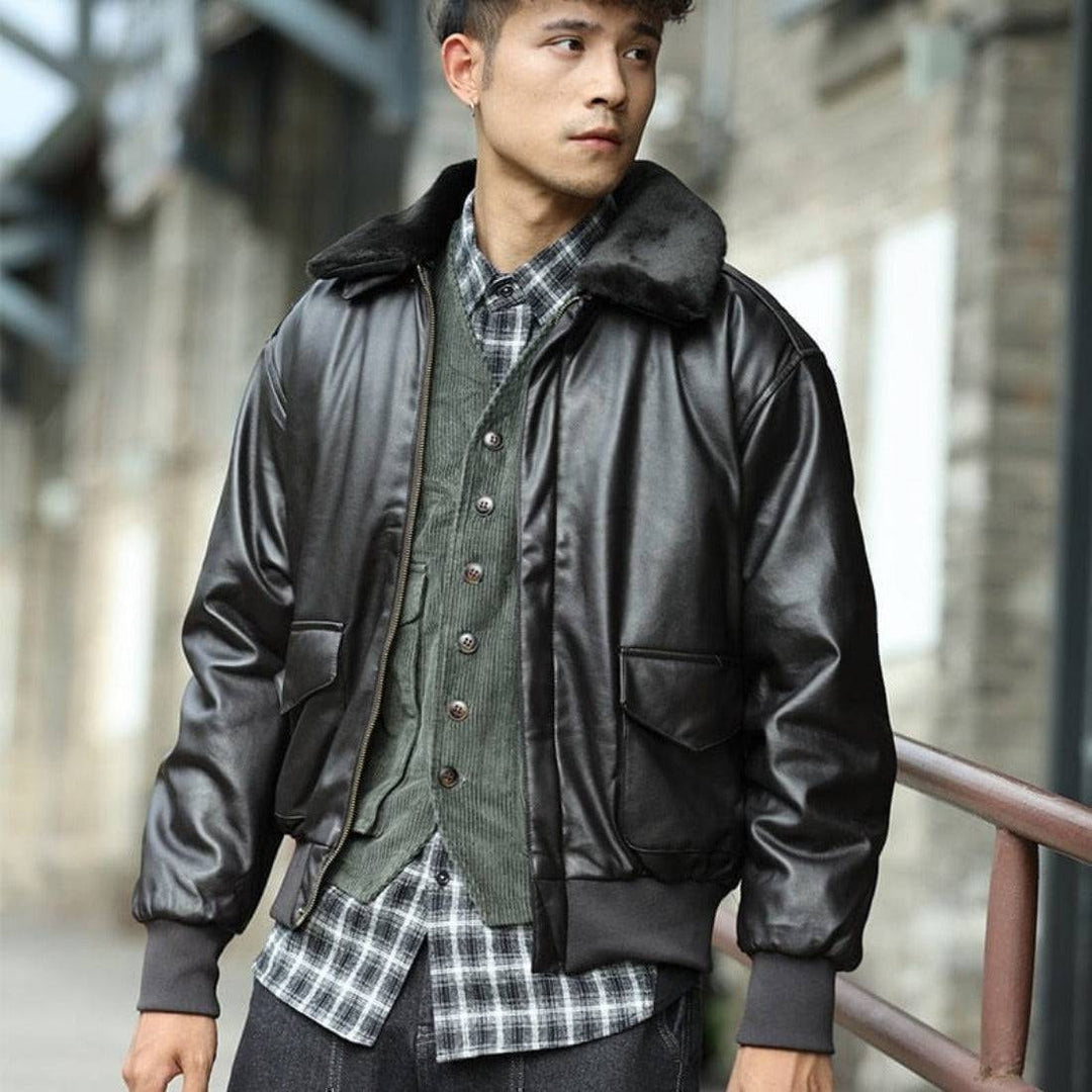 Unisex vintage letterman bomber jacket in faux leather, a stylish winter coat for men and women