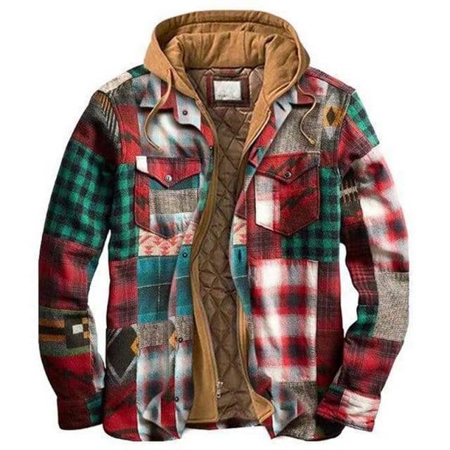 Retro style patchwork windbreaker jacket for men and women, side view, highlighting sleeve details