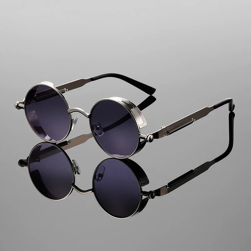 Fashionable unisex retro round sunglasses, ideal for sun protection with UV400 lenses and a vintage 70s look.