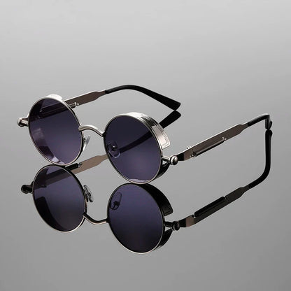 Fashionable unisex retro round sunglasses, ideal for sun protection with UV400 lenses and a vintage 70s look.