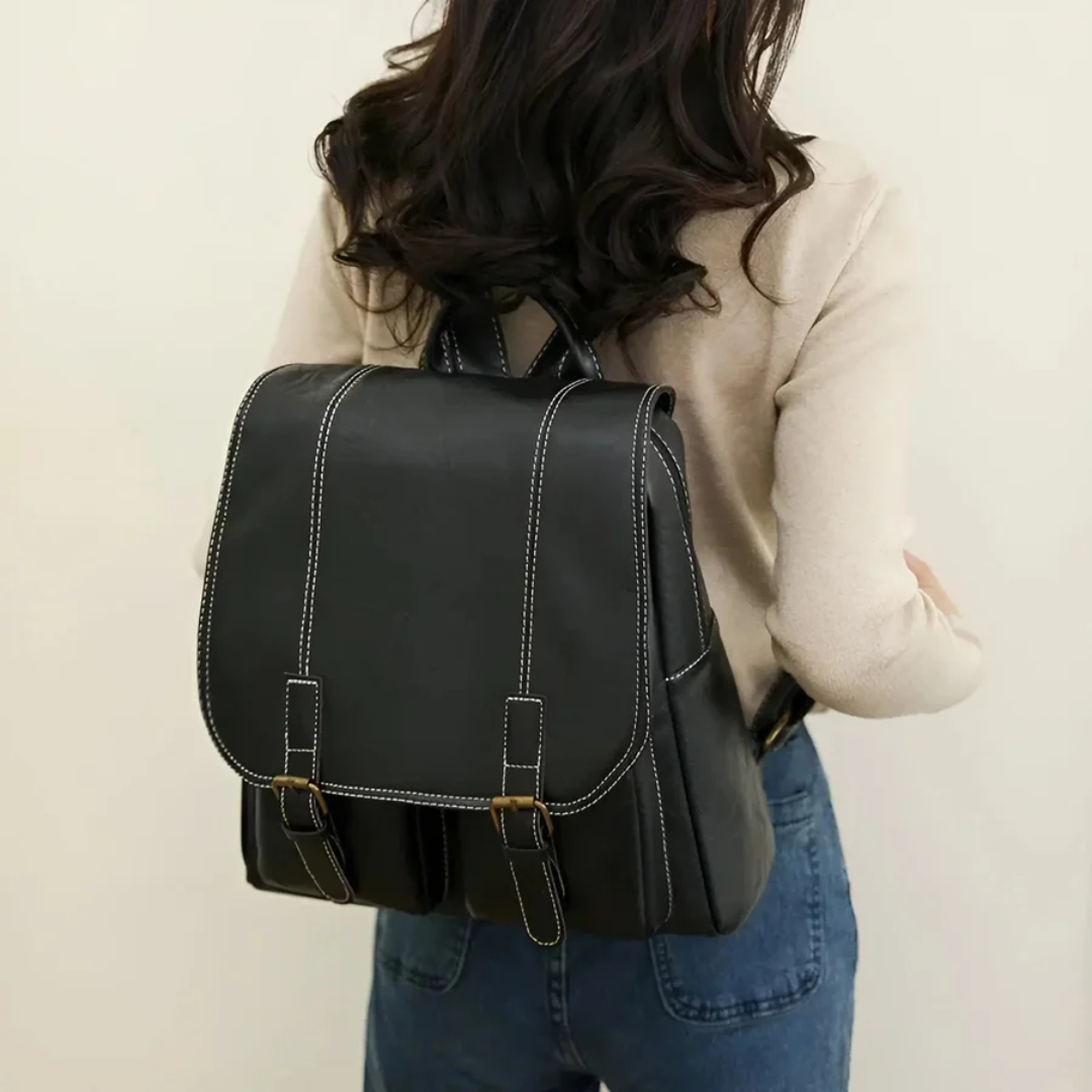 Retro coffee-colored vintage backpack. Unisex design, durable, functional travel & school laptop bag.