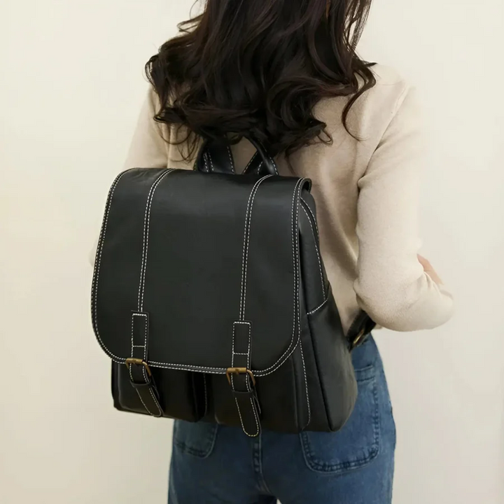 Retro coffee-colored vintage backpack. Unisex design, durable, functional travel & school laptop bag.