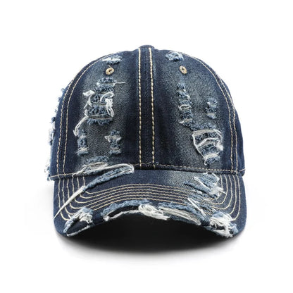 Washed denim baseball cap for men & women. Vintage style, comfortable cotton, adjustable fit.