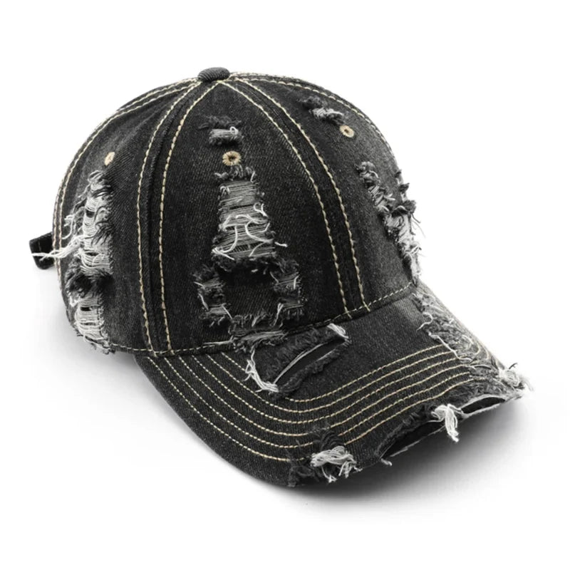 Unisex vintage washed denim baseball cap. Adjustable cotton hat for casual, retro fashion.