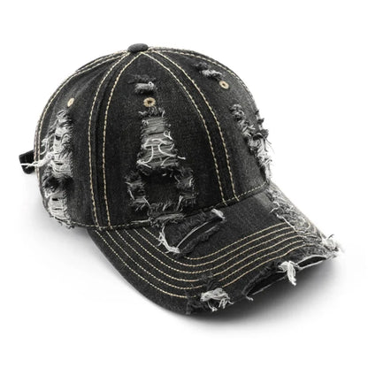 Unisex vintage washed denim baseball cap. Adjustable cotton hat for casual, retro fashion.