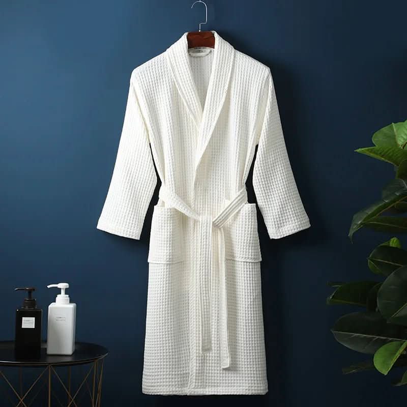 Unisex waffle textured bathrobe for ultimate comfort and relaxation.