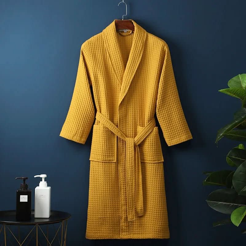 Gift-ready unisex waffle robe, ideal for luxurious home relaxation.