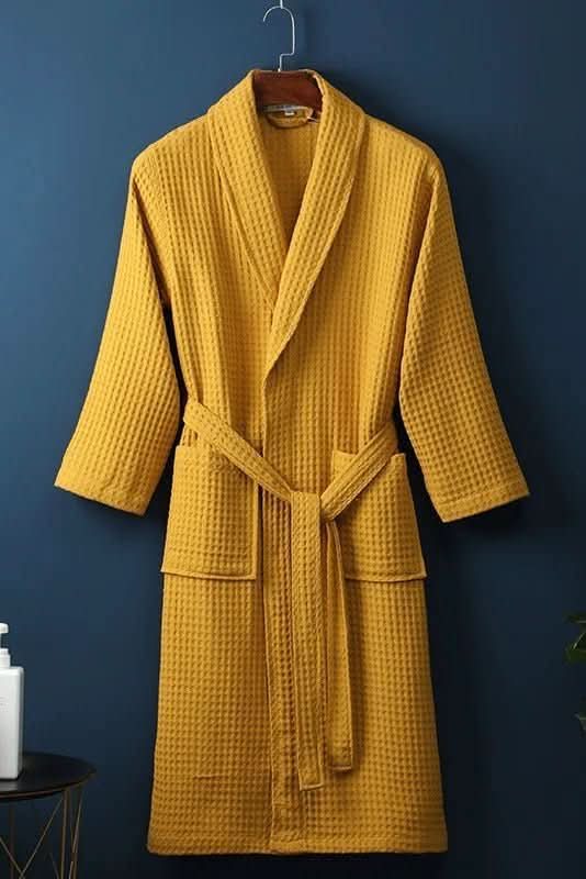 Classic waffle weave unisex bathrobe, comfortable & breathable loungewear.