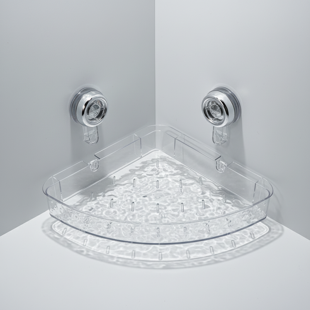 Bathroom storage solution: transparent wall organizer with suction cups. Keep essentials neat in damp areas.