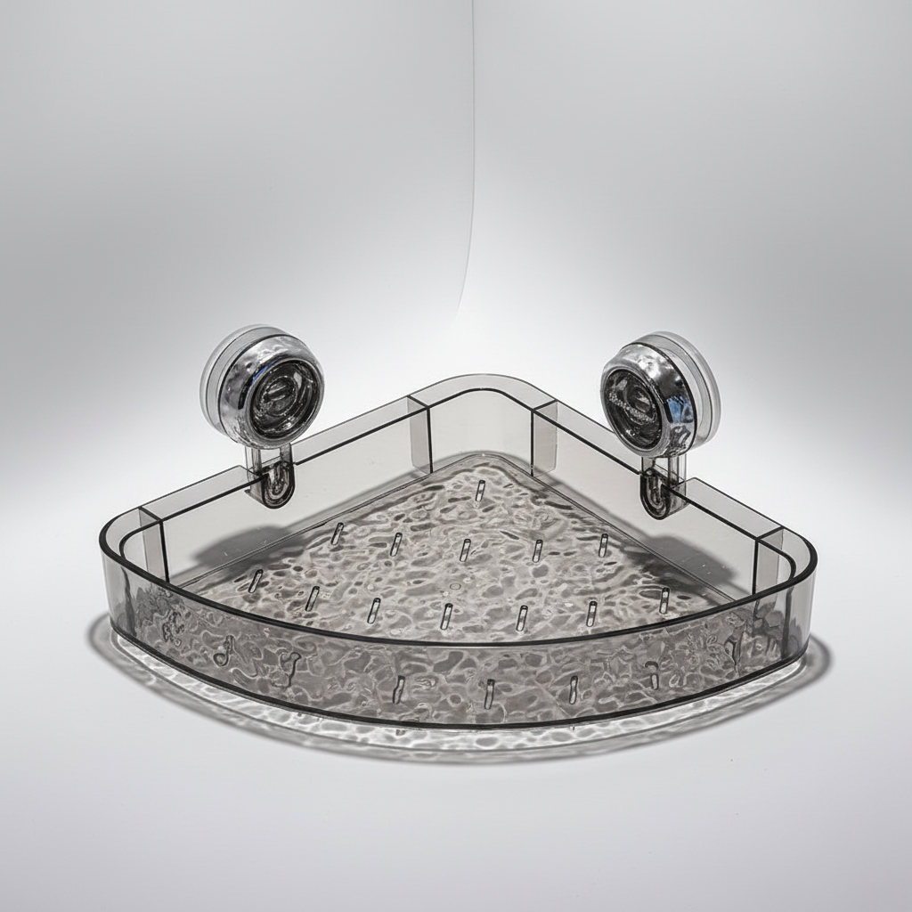 Kitchen & bathroom wall organizer with powerful suction cups. Easy, no-drill setup for damp area storage.