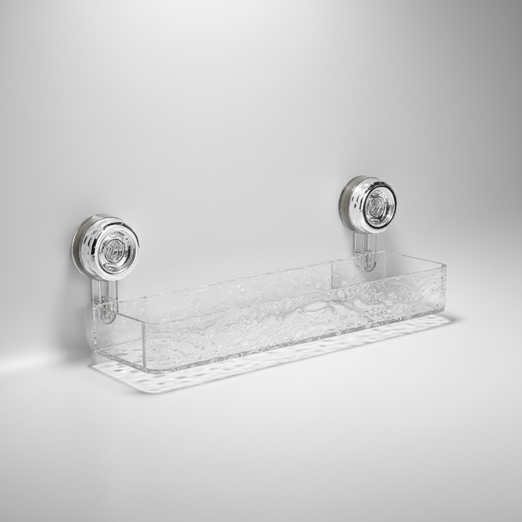 OrganizeGrip wall organizer with strong suction cups for damp areas. Maximize bathroom & kitchen storage.