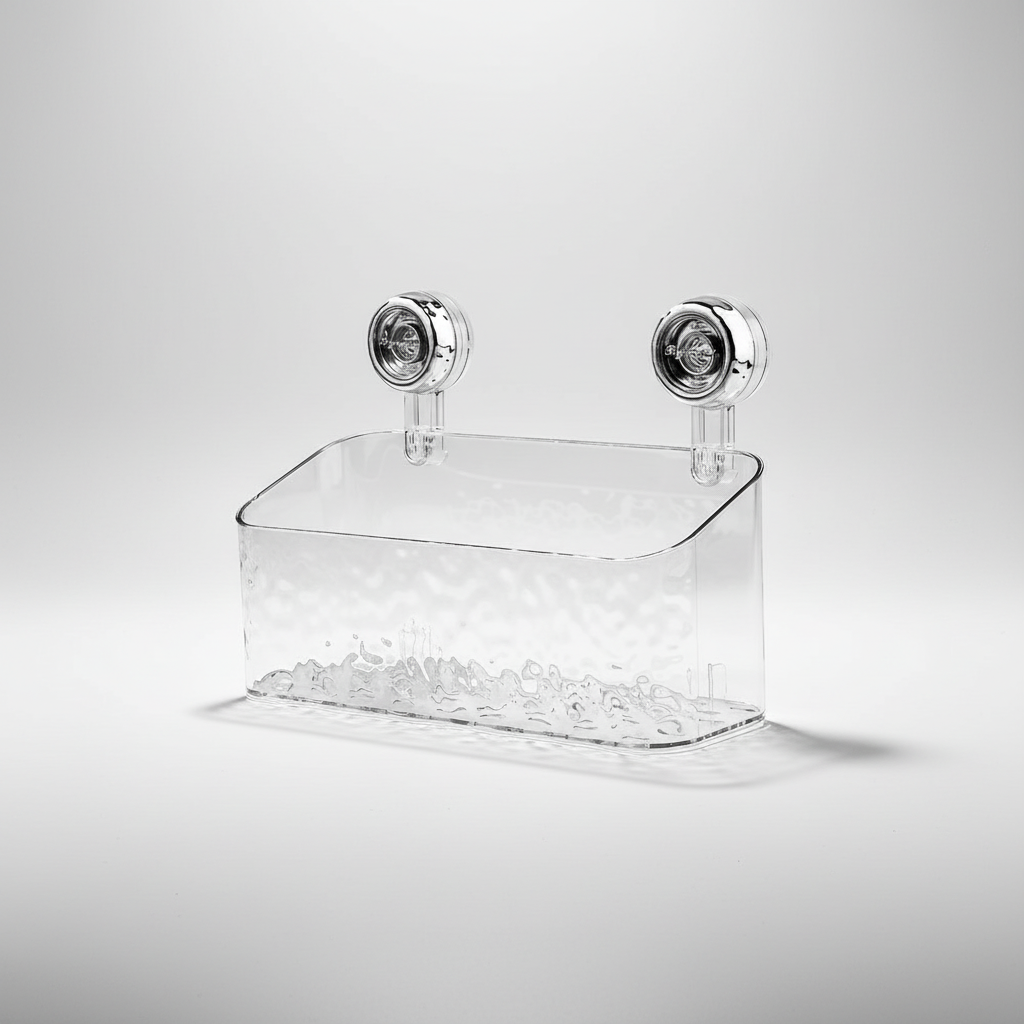 Damp area storage solved: no-drill wall organizer with robust suction cups. Perfect for showers & kitchens.