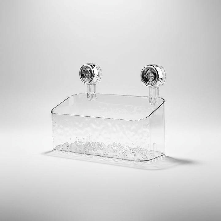 Damp area storage solved: no-drill wall organizer with robust suction cups. Perfect for showers & kitchens.