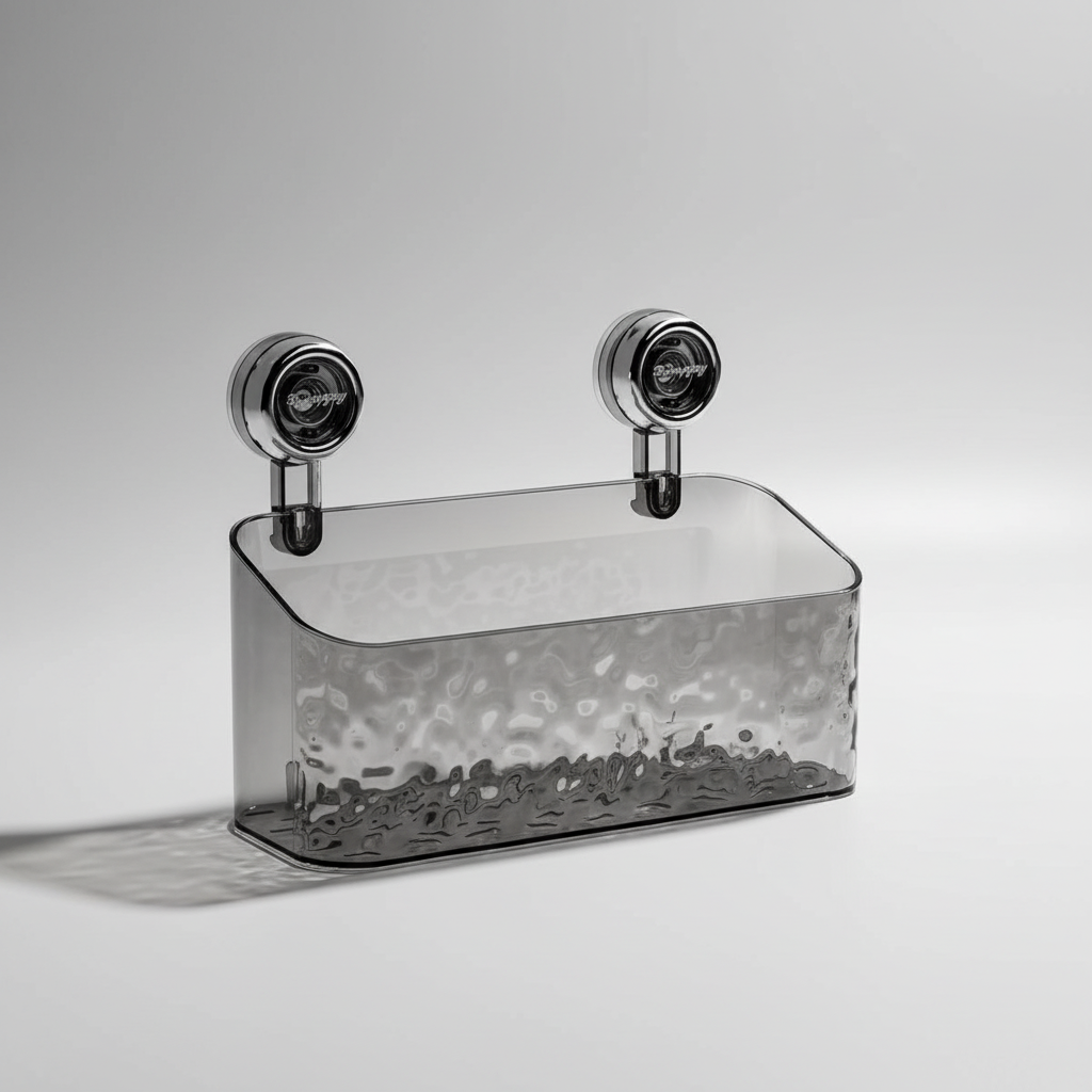 Unisex transparent wall organizer with suction cups. No-drill bathroom & kitchen storage for damp areas. Home decor.
