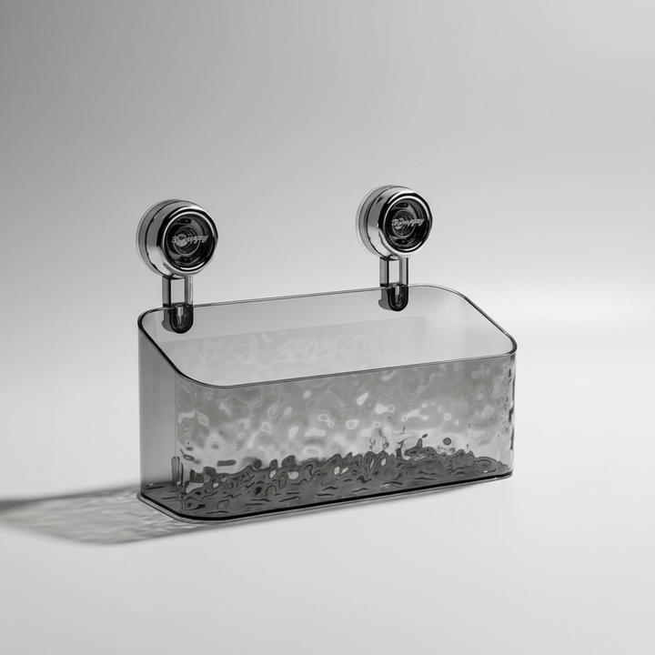 Unisex transparent wall organizer with suction cups. No-drill bathroom & kitchen storage for damp areas. Home decor.