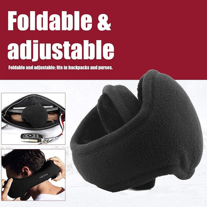 Close-up of soft fleece ear warmers, highlighting warmth & ear protection for cold weather.