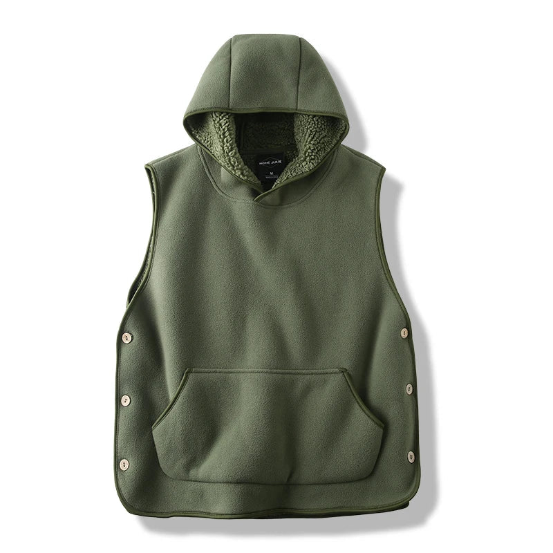 Unisex warm fleece hooded vest for comfortable layering, ideal casual outerwear.