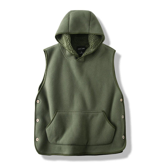 Unisex warm fleece hooded vest for comfortable layering, ideal casual outerwear.