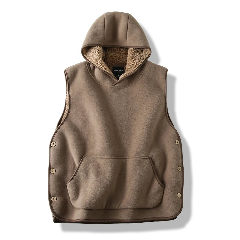 Soft fleece hooded vest, unisex, offering warmth & comfort. Great for casual outerwear.