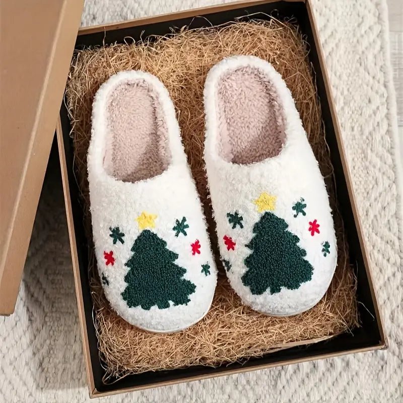 Non-slip winter house slippers for all genders, adorned with a festive deer design.