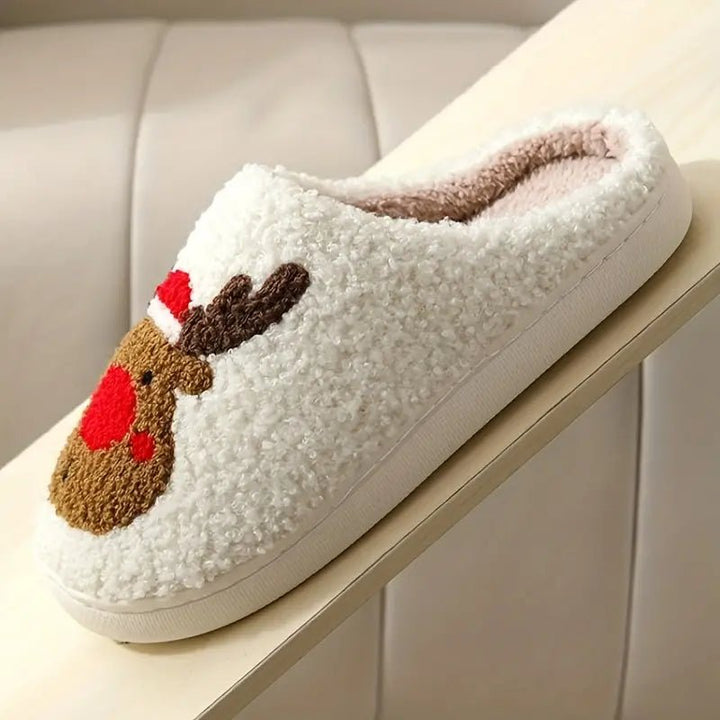 Comfort-focused warm slippers with a delightful deer motif, perfect for holiday season relaxation.