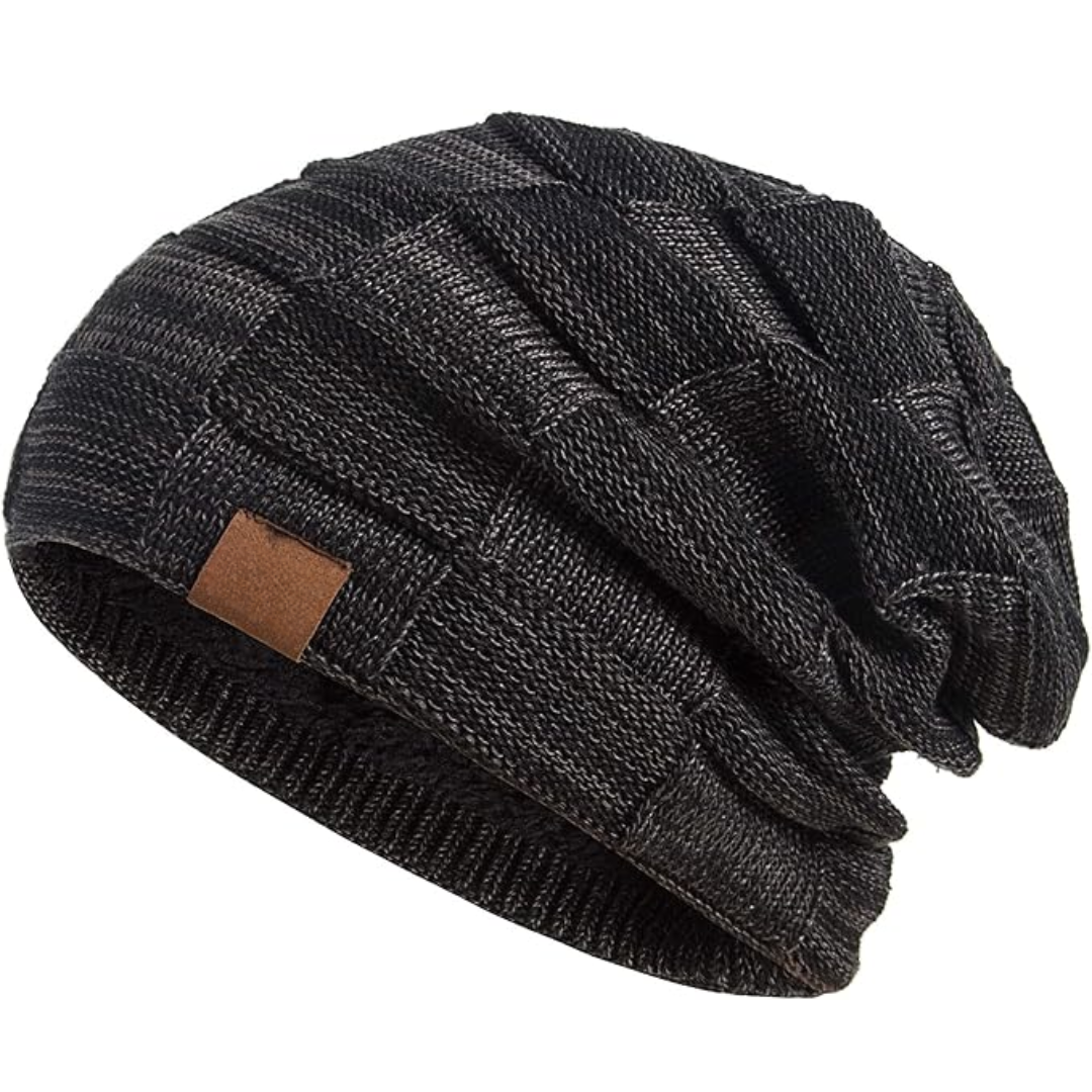 Knitted beanie, warm and slouchy, suitable for all genders.