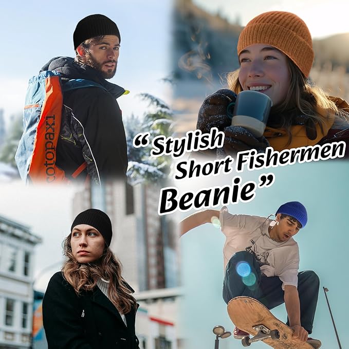Cozy winter beanie for men and women, featuring a comfortable low cuff, knitted design.