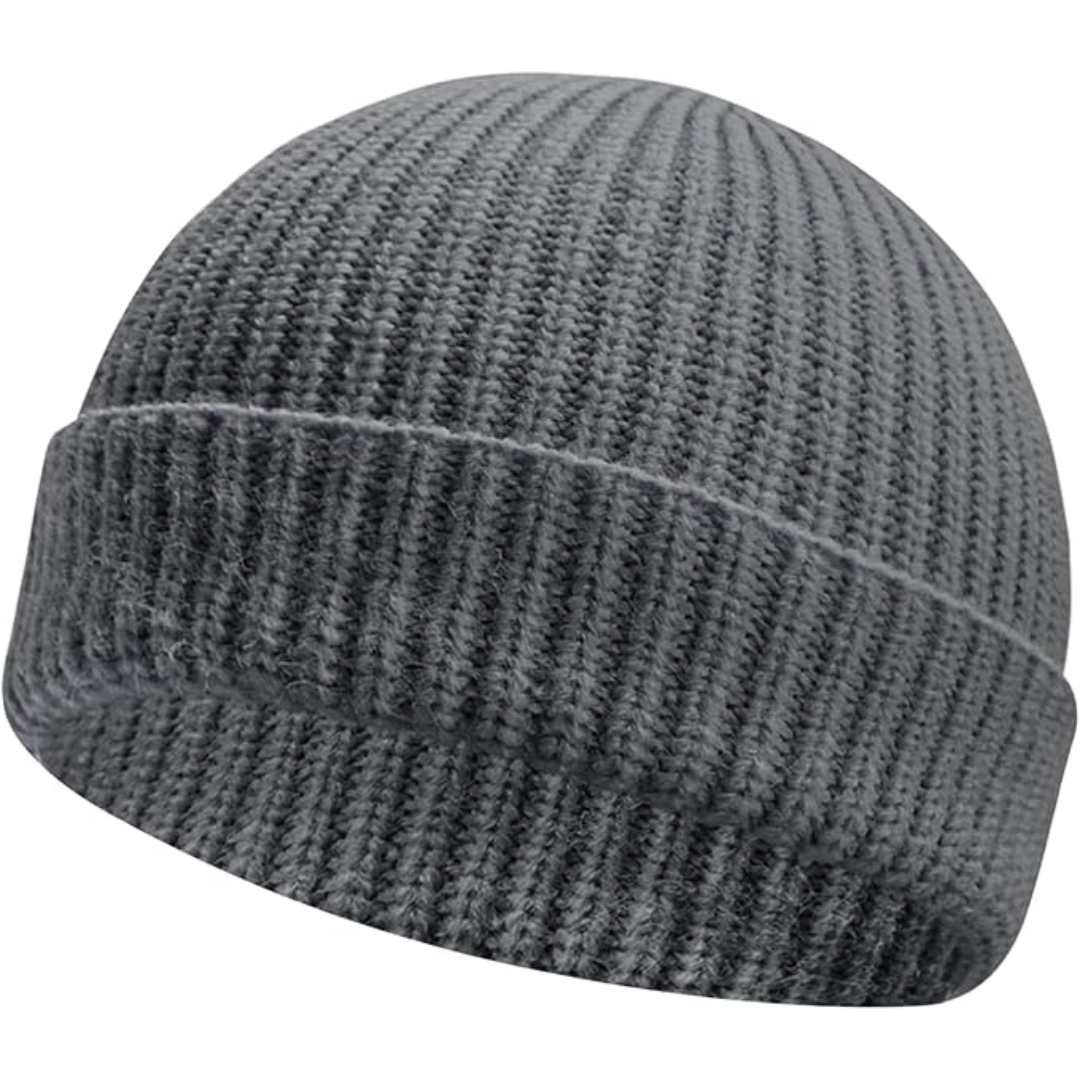 Knitted acrylic unisex hat, low cuff, providing maximum warmth and comfort for winter.