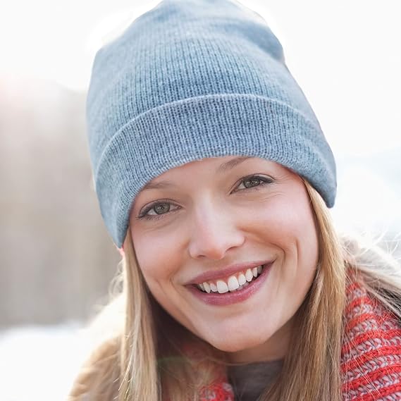 Stretchy unisex knitted winter beanie hat, designed for a snug fit & optimal warmth during cold weather.