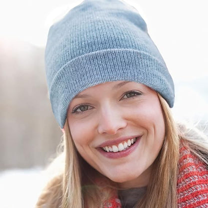Stretchy unisex knitted winter beanie hat, designed for a snug fit & optimal warmth during cold weather.