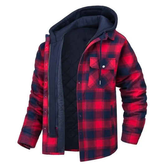 Unisex warm plaid hooded quilted jacket, perfect for cold weather.