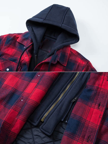 Soft plaid hooded quilted jacket, a cozy unisex option for fall & winter fashion.