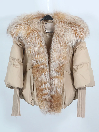 Side profile of a sleek unisex puffer jacket, showcasing its lightweight design and comfortable winter warmth.