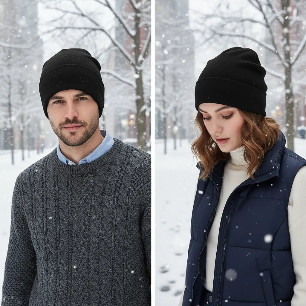Unisex warm slouchy beanie hat, a cozy winter essential for cold weather. Perfect headwear.