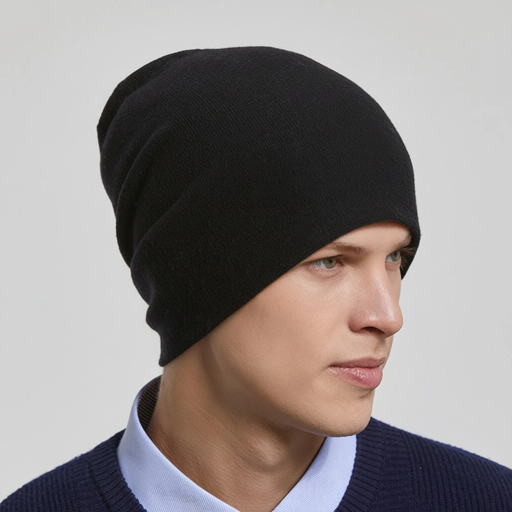 Warm slouchy beanie in a one-size fit, perfect for men and women. Essential cold weather accessory.