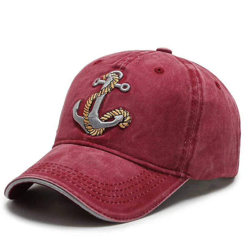 Durable washed cotton baseball cap, unisex, with a prominent embroidered anchor, ideal for everyday style.