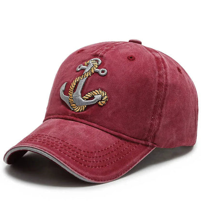 Durable washed cotton baseball cap, unisex, with a prominent embroidered anchor, ideal for everyday style.