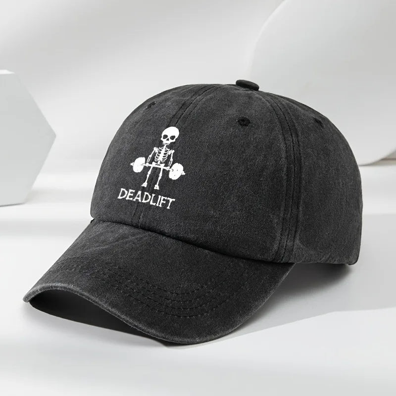 Premium washed cotton deadlift cap. Adjustable unisex gym hat for strength training & activewear.