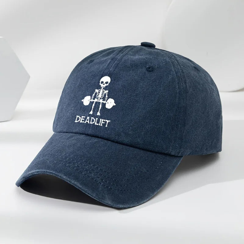 Comfortable washed deadlift cap. Unisex cotton hat, adjustable for gym, fitness & activewear.