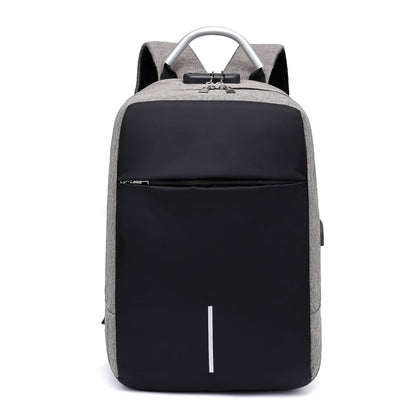 Sleek black anti-theft laptop backpack, water-resistant material, with USB charging for modern travel & work.