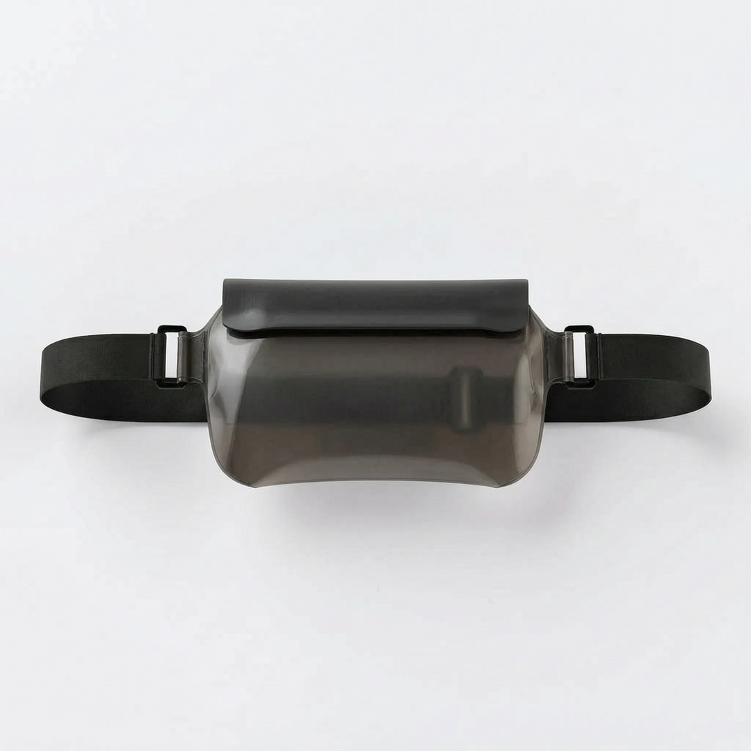 Black unisex water-resistant fanny pack with comfortable adjustable strap, suitable for all outdoor gear.
