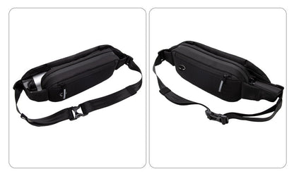 Sporty water-resistant multi-pocket waist pack, perfect for hiking, running, & outdoor adventure. Unisex hands-free.