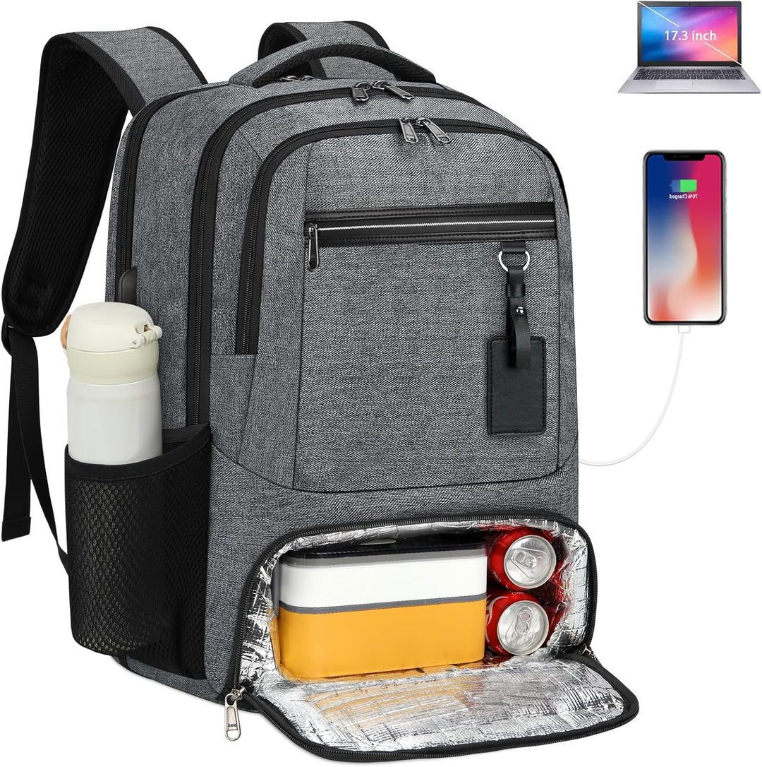 Unisex water-resistant laptop backpack with insulated lunch pocket. Perfect for daily commute & school.
